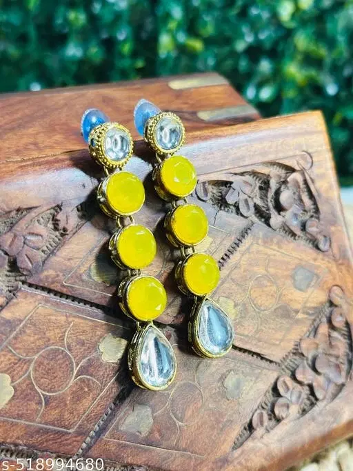 Alloy Kundan Earring for Women & Girls, Yellow