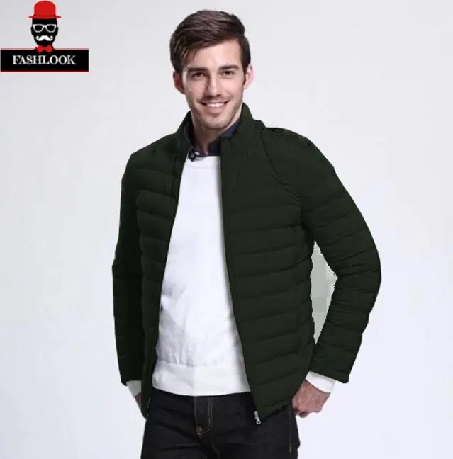 Polyester Solid Jacket for Men (Bottle Green, M)