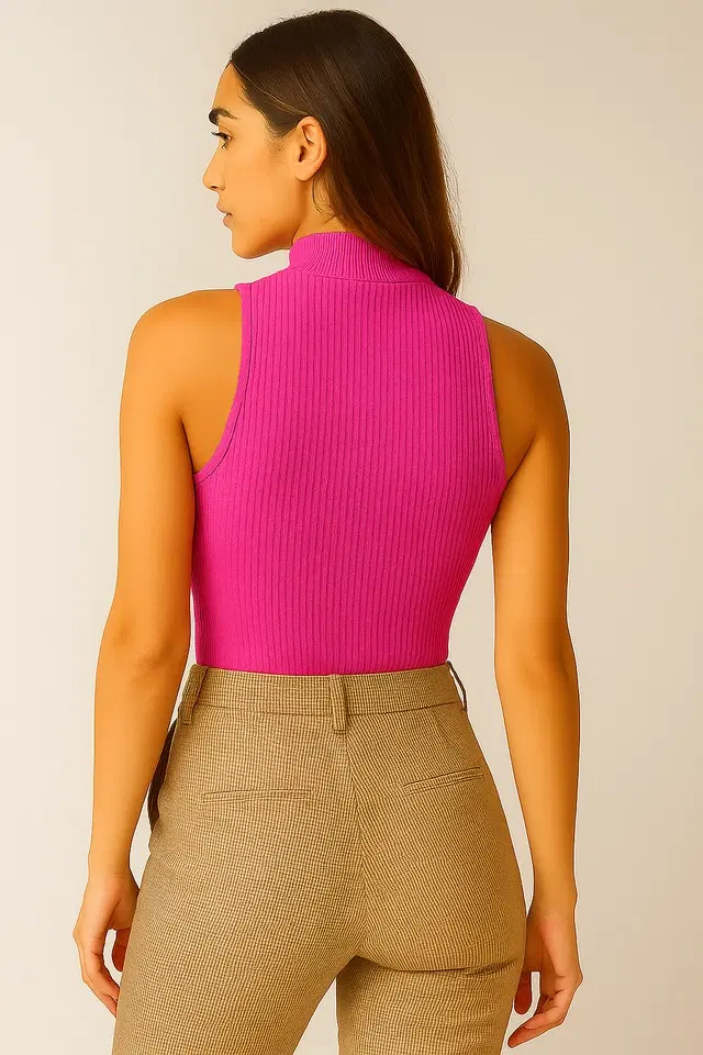 Mock Neck Solid Tank Top for Women, PInk (S)