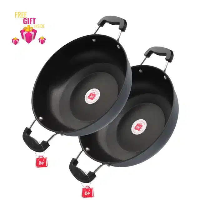 Non Stick Kadai with Surprise Gift, Pack of 2, Grey, 3 L