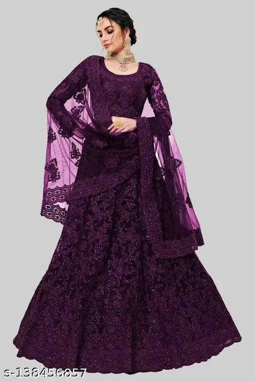 Cotton Blend Lehenga Choli for Women (Purple, Free Size)