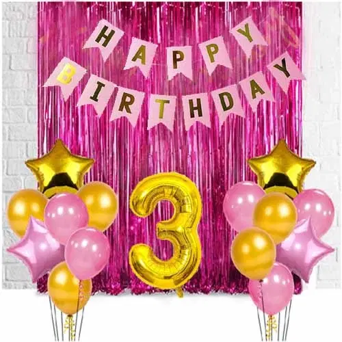 3rd Happy Birthday Balloon Decoration,Pink,Set Of 1