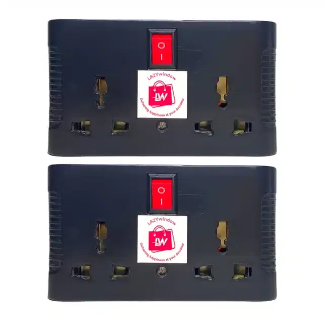 Plastic Three Pin 4 Socket Extension Board, Black, Pack of 2