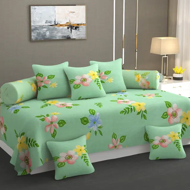 Cotton Printed Diwan Covers Set, 60x90 Inches, Multicolor, Set of 8