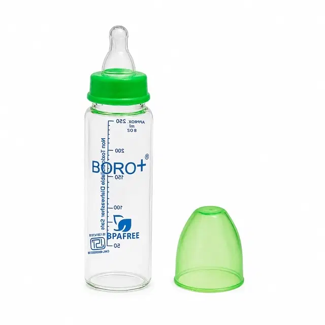 Kids Glass Milk Bottle-250 ml, Borosilicate Glass Milk Bottle for Kids, 250ml including Nipple