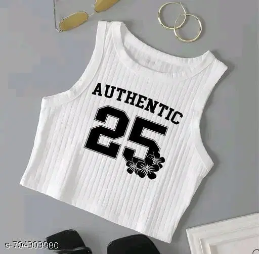 Cotton Blend Printed tops for Women, White (XS)