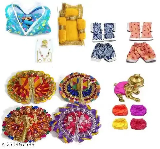 Laddu Gopal Ji Idol with Pooja Accessories, Multicolor, Set of 14