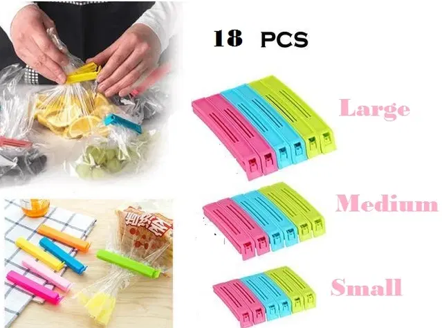 Plastic Food Bags Airtight Vaccum Sealer Clips, Multicolor, Set of 18