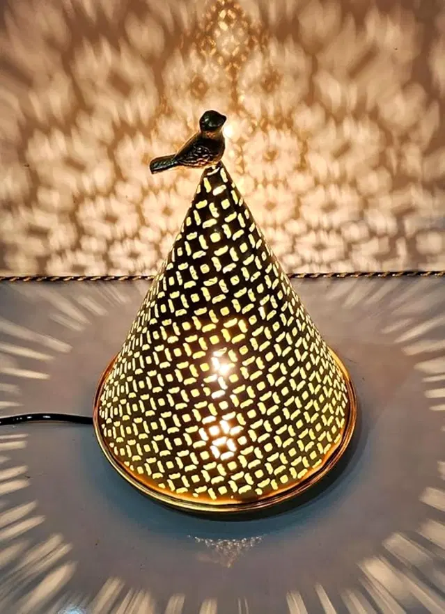 Metal Decorative Electric Moroccan-Style Oil Burner with Oil, 10 ml, Gold, Set of 1