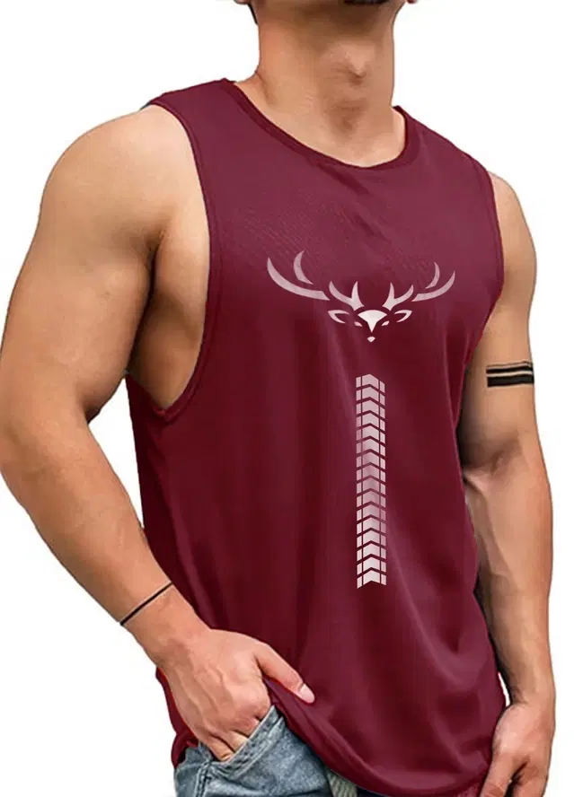 Polyester Printed Vest for Men (Maroon, S)