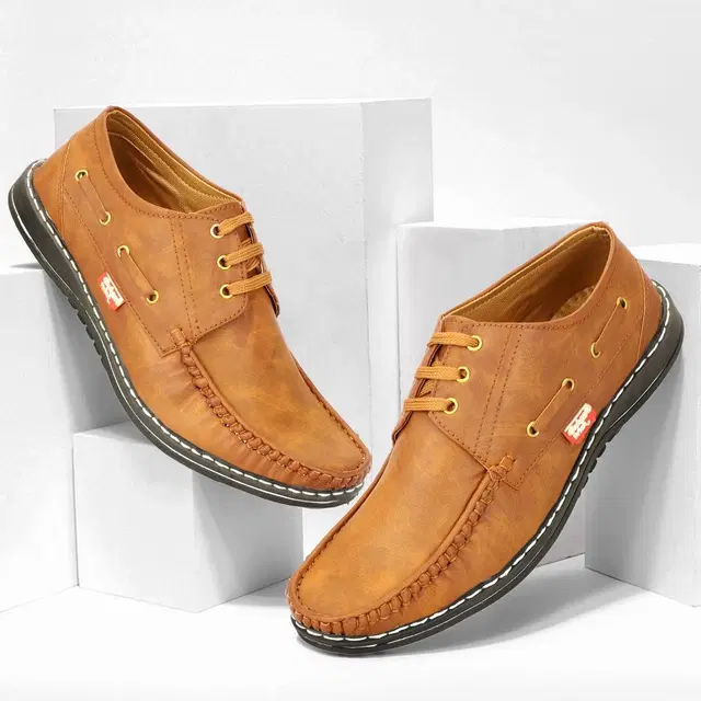 Derby Casual Shoes for Men (Tan, 6)