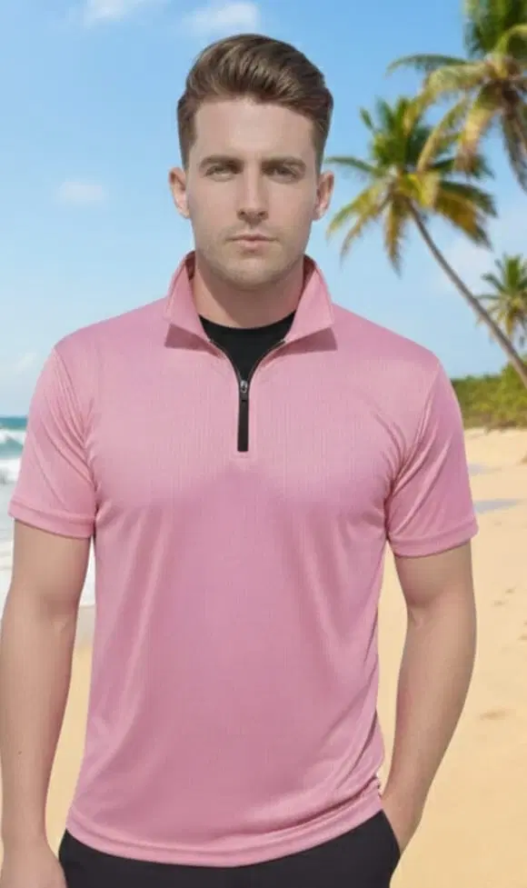 Polyester Solid T-shirt for Men, Pink (M)