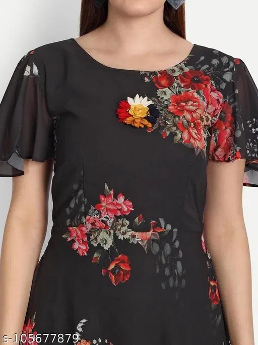 One Piece Gown Style Kurti for Women (Black, S)