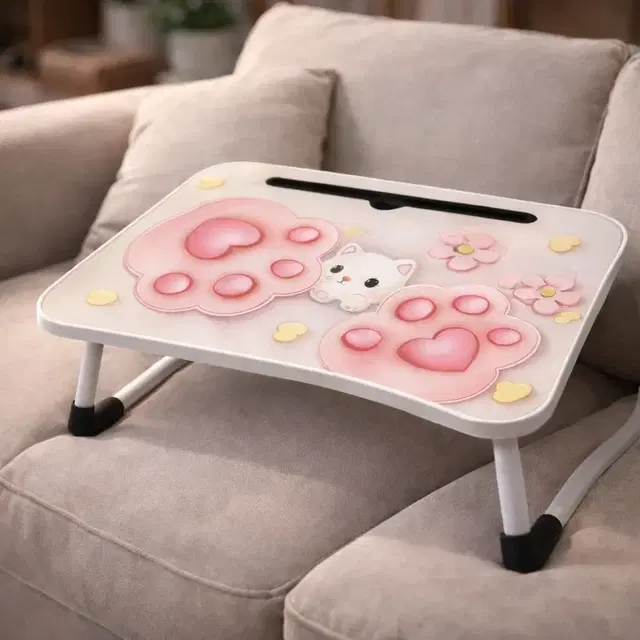 3D Heart & Paw  Foldable Wooden Mini Laptop & Study Table for Bed (48*30 cm)