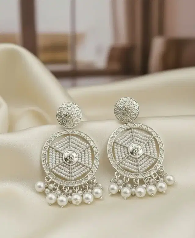 Brass Earrings for Women & Girls, Silver