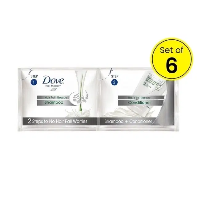 Dove Hair Fall Rescue Nourishing Shampoo With Detangling Conditioner 12X(5.5 ml+ 5.5 ml) (Pack Of 12)