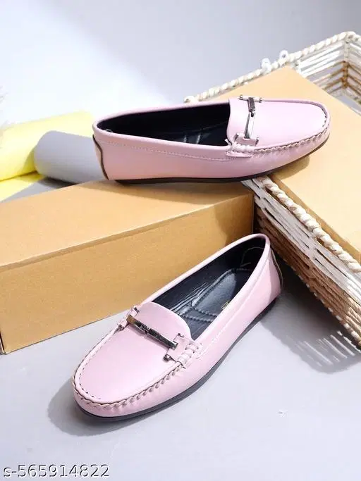 Shoetopia Solid Loafers for Women (Pink, IND-6)