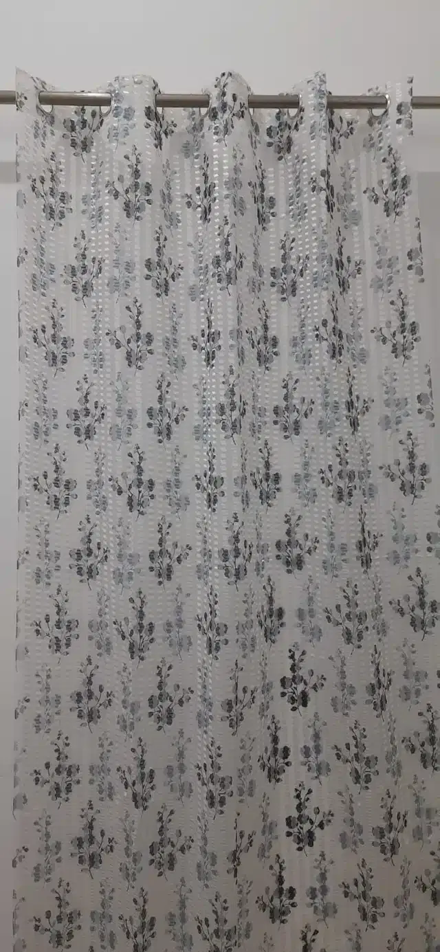 Netted Printed Window & Door Curtains, Pack of 2, Grey, 5 feet