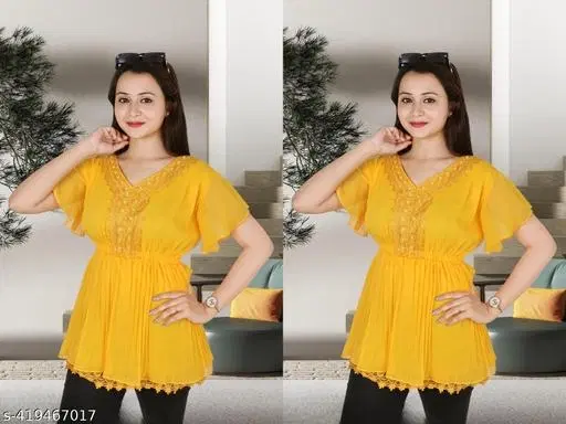 Casual Top for Women, Pack of 2 (Yellow, L)