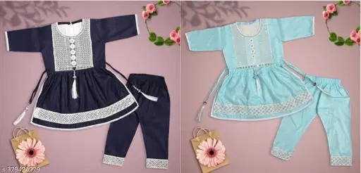 Rayon Kurta Set for Girls, Pack of 2 (Multicolor, 0-6 Months)