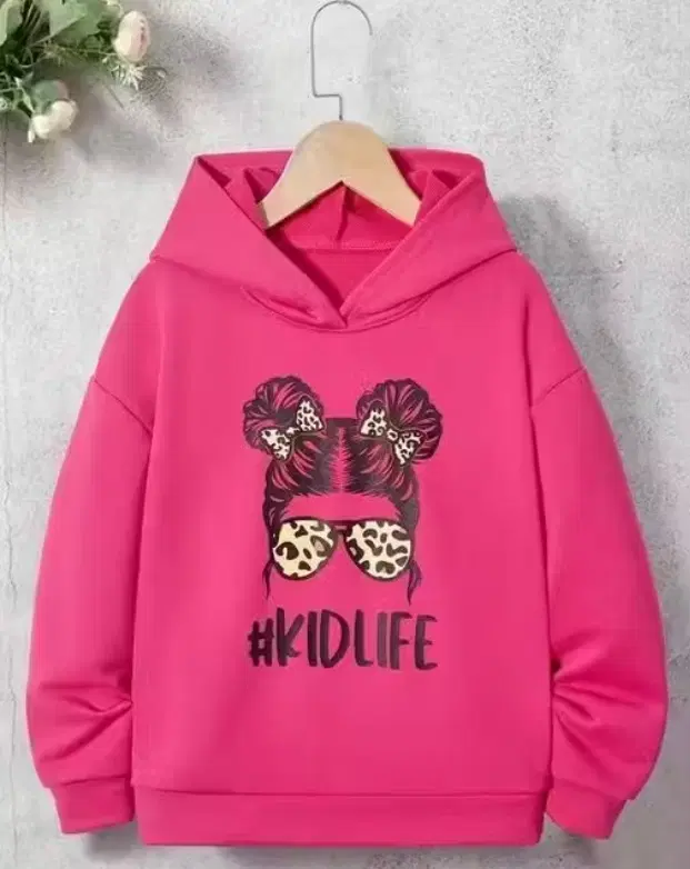 Light Fleece Printed Hoodie for Kids, Pink (2-4 Years)