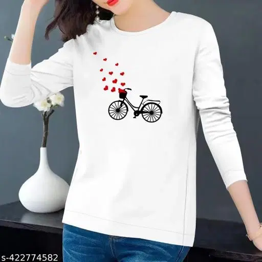 Cotton Blend Printed Sweatshirt for Women (White, XS)