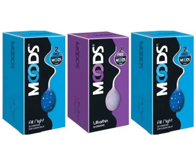 Moods All Night & Ultra Thin 20 Pcs Condoms for Men, Set of 3