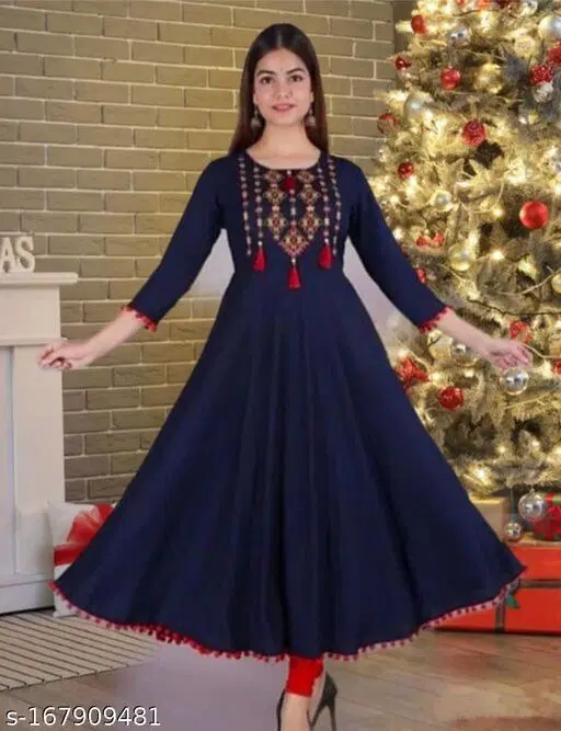 Designer Kurti Latest Pattern, Navy Blue (XXXL)