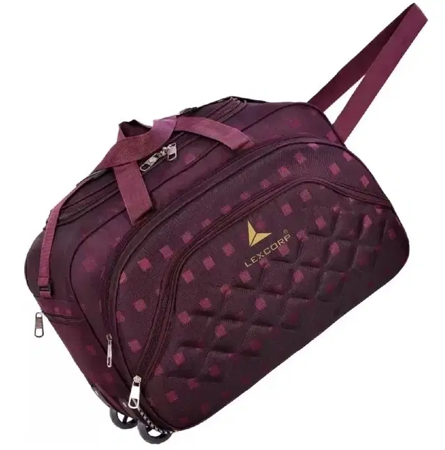Polyester Trolley Duffel Bag with Wheels, Criss Cross Square Box Design, Purple [65 L]