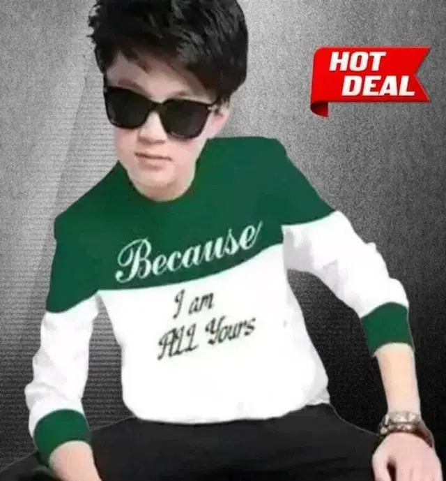 Cotton Blend Printed T-shirt for Boys, Green & White (13-14 Years)