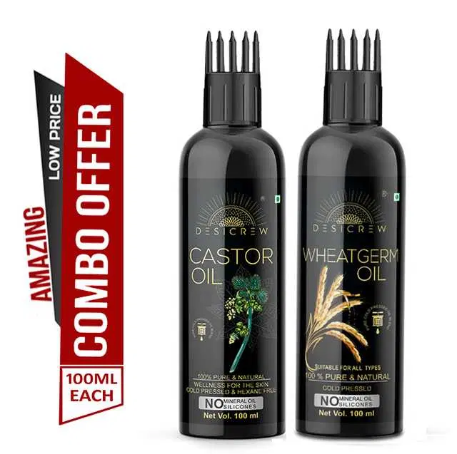 Desi Crew Cold Pressed Pure Castor Oil & Wheatgerm Oil, Pack Of 2, 100 ml, KGE-154
