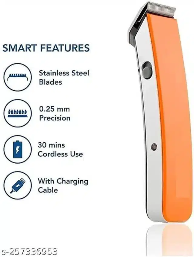 Rechargeable Cordless Trimmer for Men, White & Orange