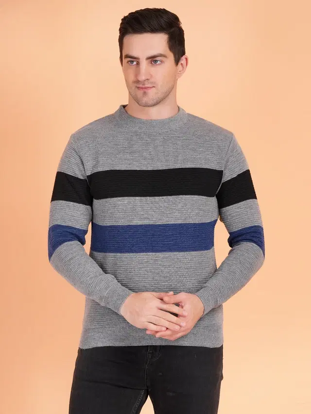 Full Sleeves Sweater For Men, Grey Melange (M)