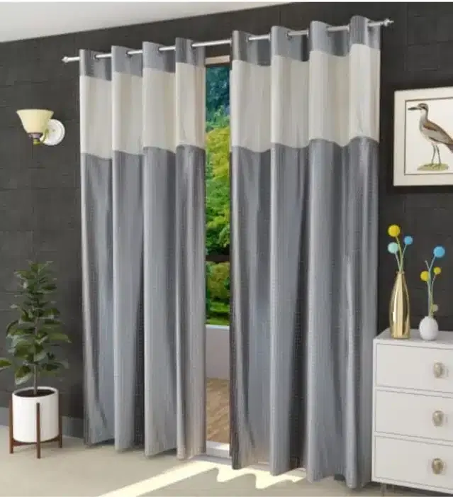 Emboss Door & Window Curtains, Pack of 2, Grey, 5 feet