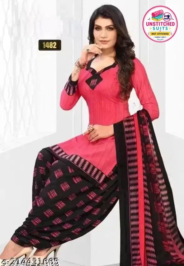 Printed Crepe Unstitched Suits Fabric for Women, Multicolor (One Size)