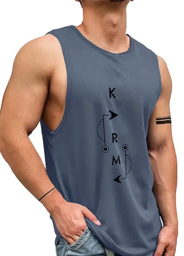Polyester Printed Vest for Men (Grey, S)