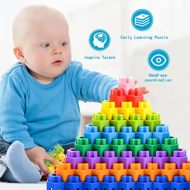 Plastic Educational Hexagonal 200 Pcs Building Blocks Toy Set for Kids, Multicolor
