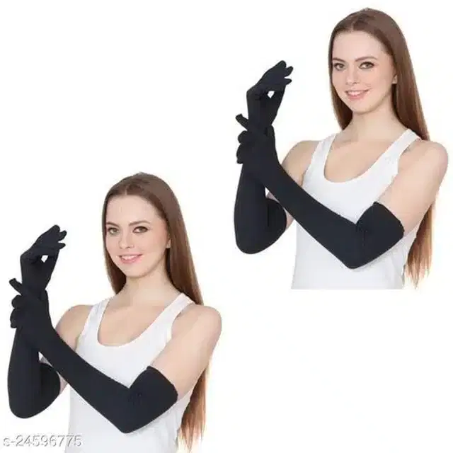 Full Sleeves Hand Gloves for Women, Set of 2 (Black)