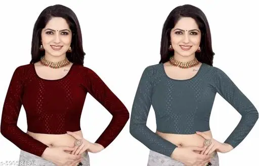 Lycra Ready Made Blouse for Women, Maroon, Pack of 2 (26)