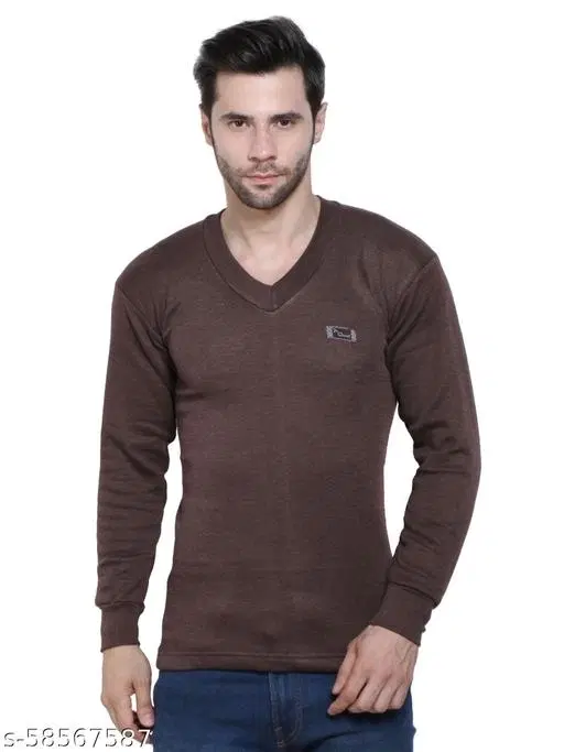 Cotton Thermal Topwear For Men, Brown (L)