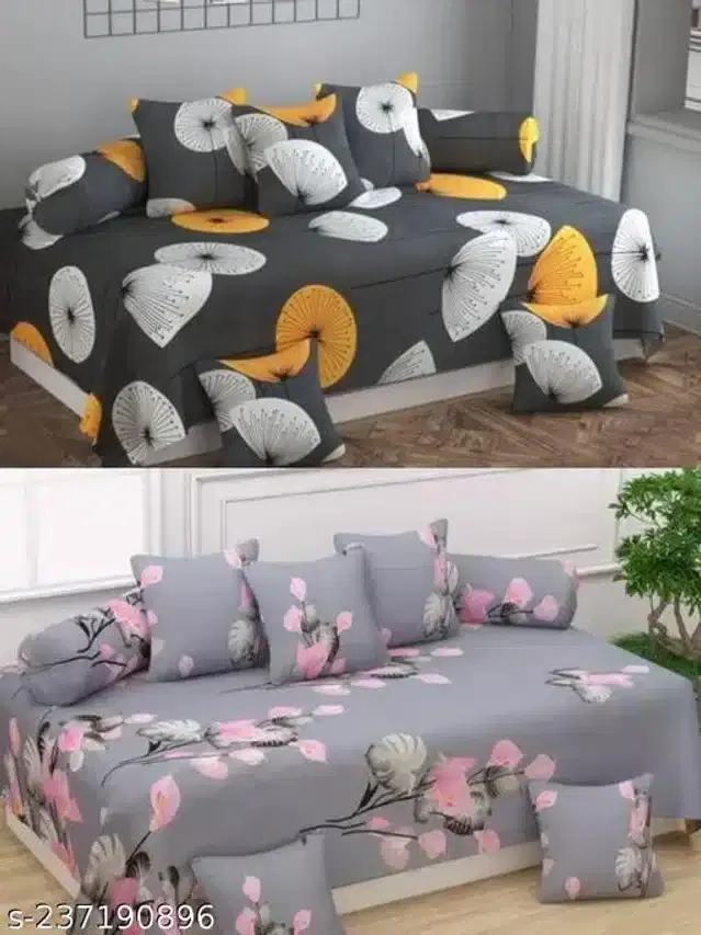 Polycotton Diwan Cover Set, Grey, Combo of 2