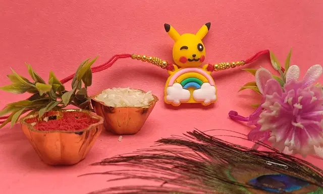 Synthetic Rakhi with Roli Chawal (Multicolor, Set of 1)