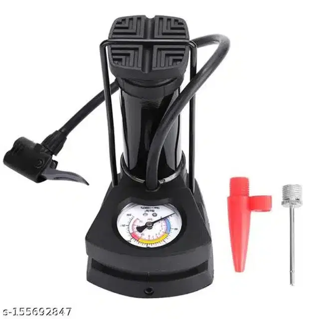 Steel Bicycle Foot Operated Air Pump with Pin, Black, Set of 1