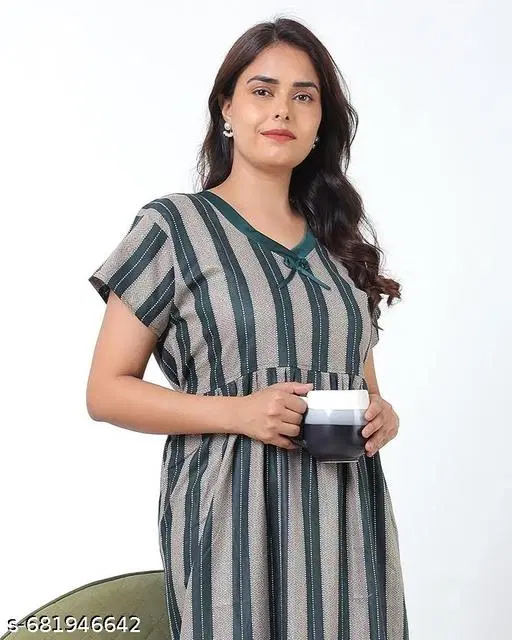 Satin Soft & Attractive Nightdress for Women & Girls , Green (M)