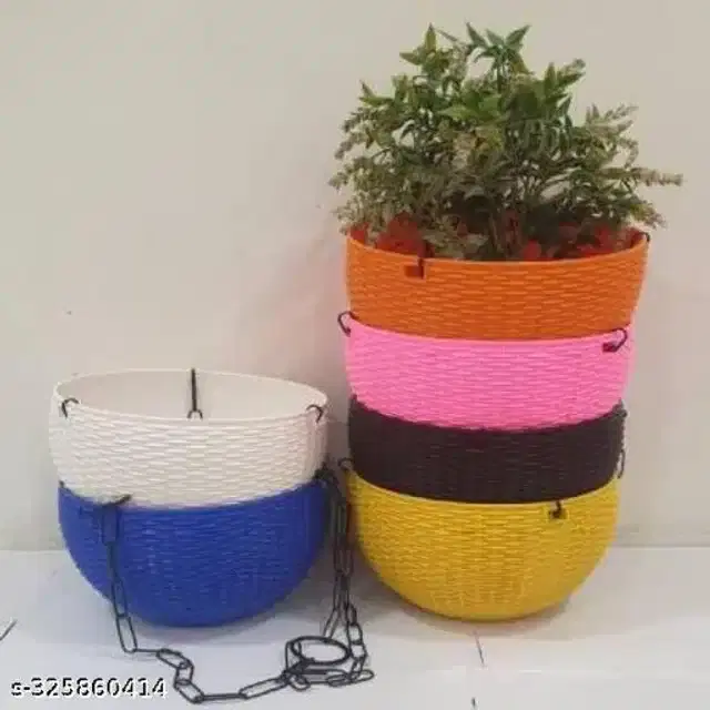 Hanging Flower Pots with Metal Chain, Multicolor, Pack of 5