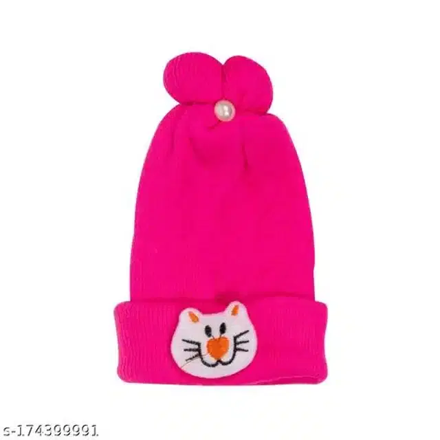 Woolen Winter Cap for Infants (Pink, 0-3 Months)