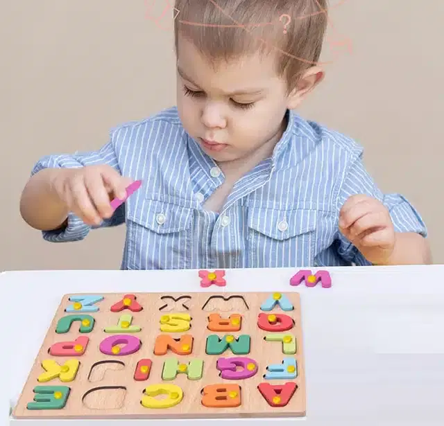 Wooden Alphabet Puzzle Educational Board for Kids, Multicolor