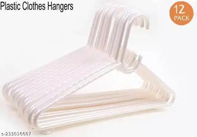 Plastic Cloth Hangers, Cream, Pack of 12