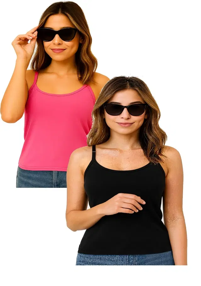 Cotton Solid Camisole for Women, Multicolour, Pack of 2 (XS)