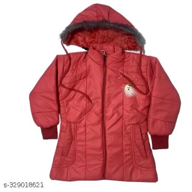 Polyester Jacket for Girls (Red, 3-4 Years)